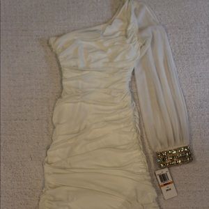 One Sleeve Formal Dress (White)